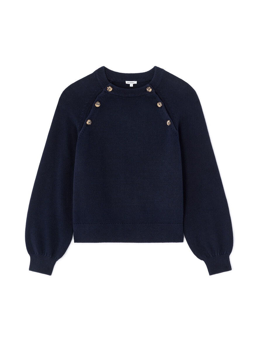 suéter de cuello redondo para mujer con botones decorativos
