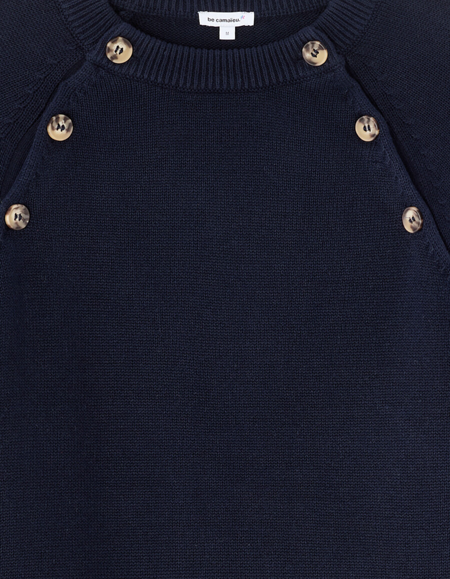suéter de cuello redondo para mujer con botones decorativos