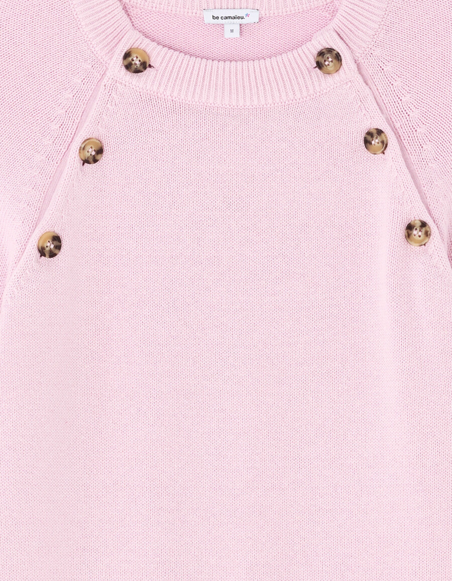 suéter de cuello redondo con botones decorativos