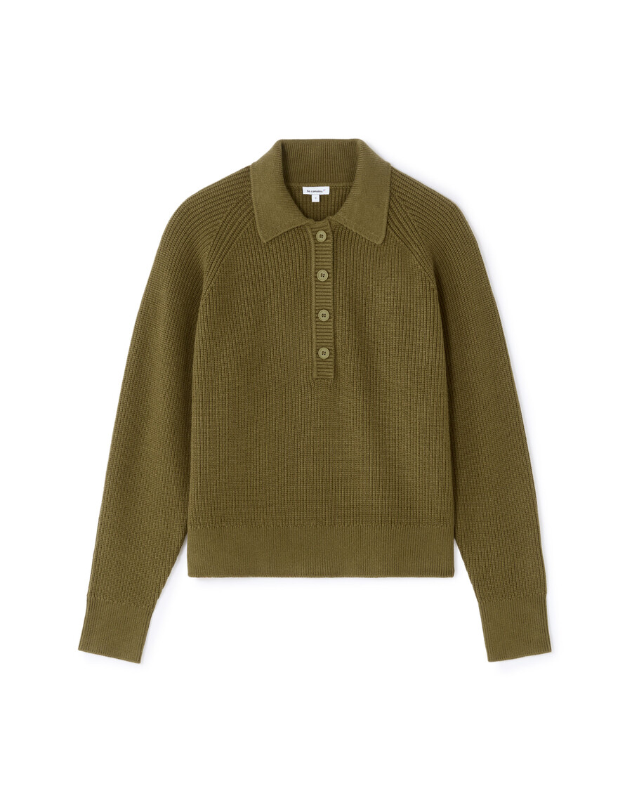 suéter de cuello polo de punto verde