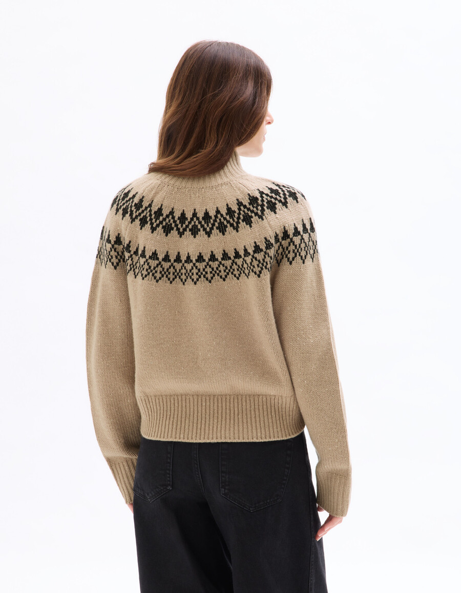 suéter de cuello alto de jacquard en mezcla de lana