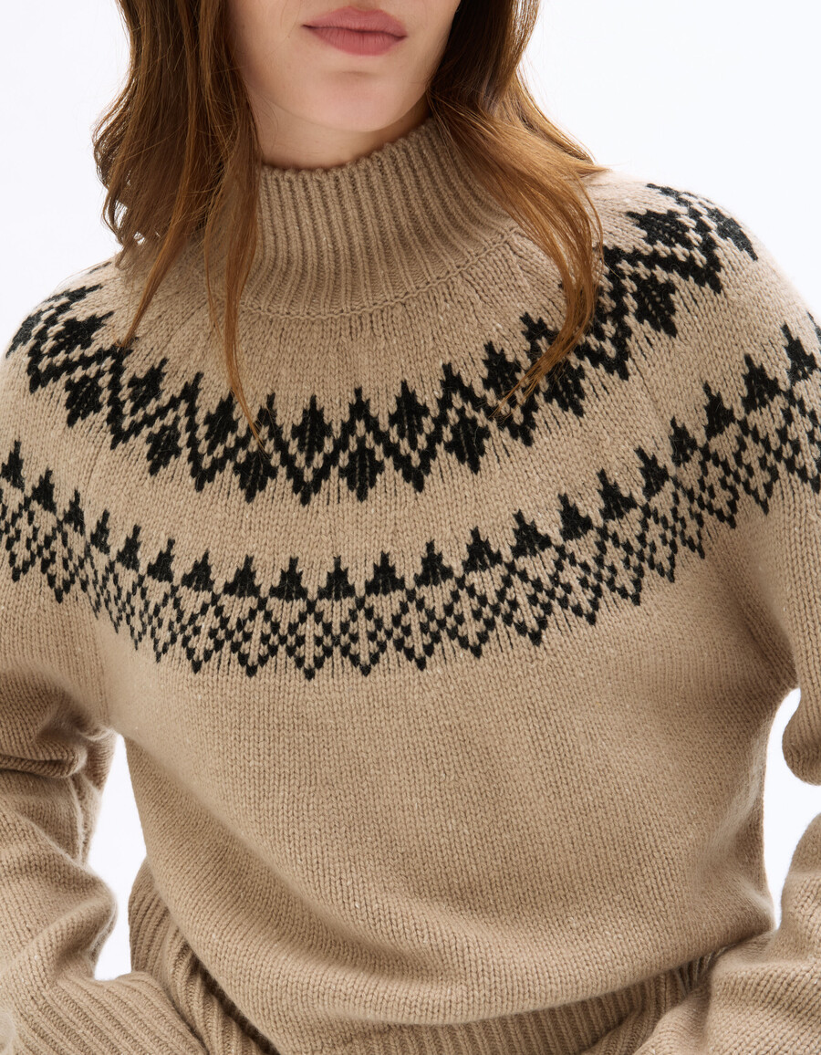 suéter de cuello alto de jacquard en mezcla de lana