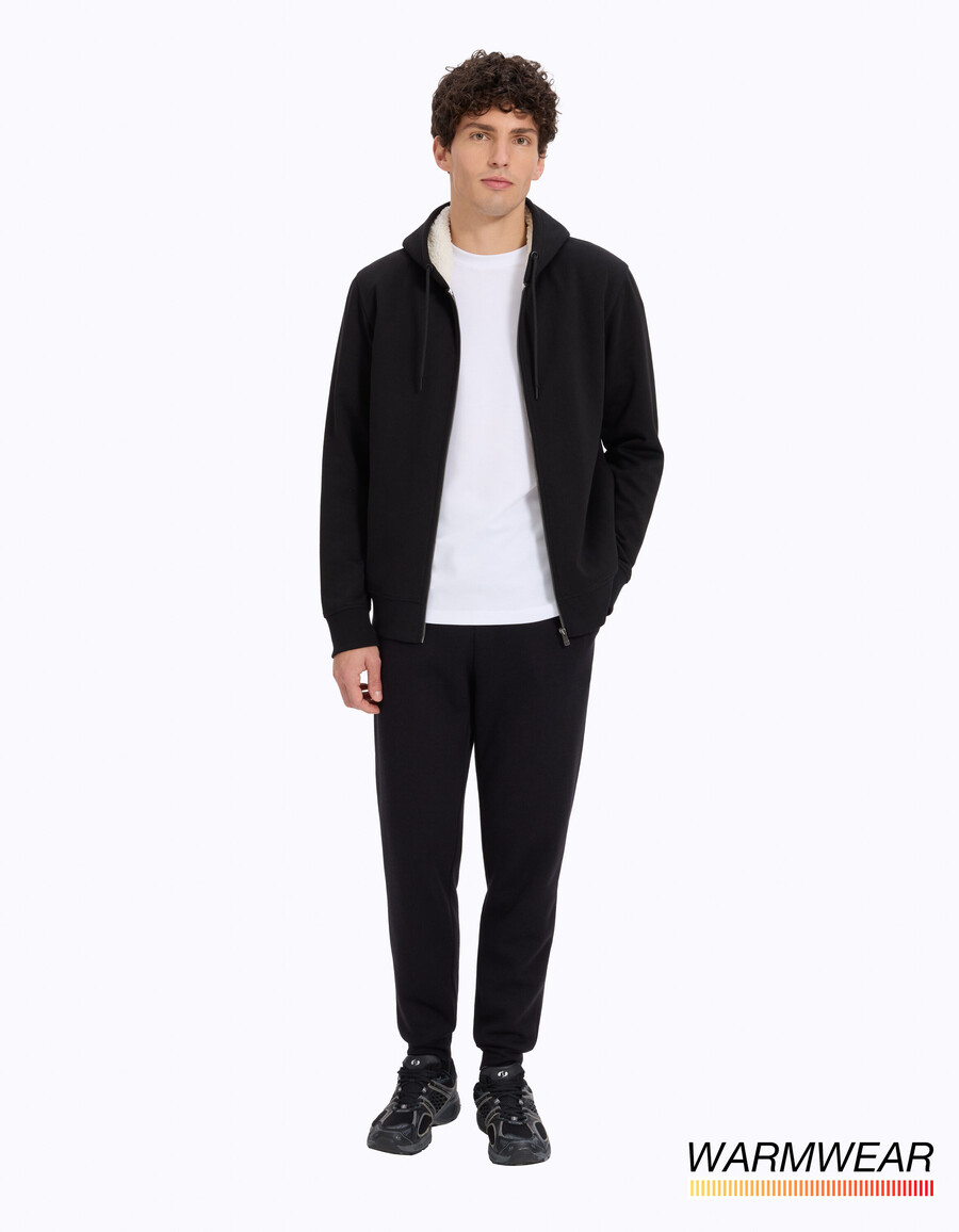 sudadera con capucha y cremallera de mezcla de algodón negra