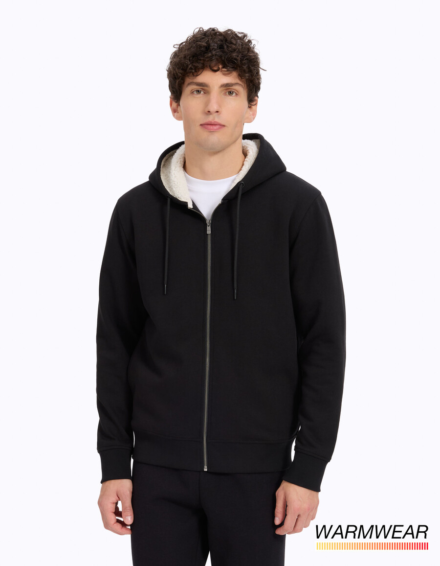 sudadera con capucha y cremallera de mezcla de algodón negra