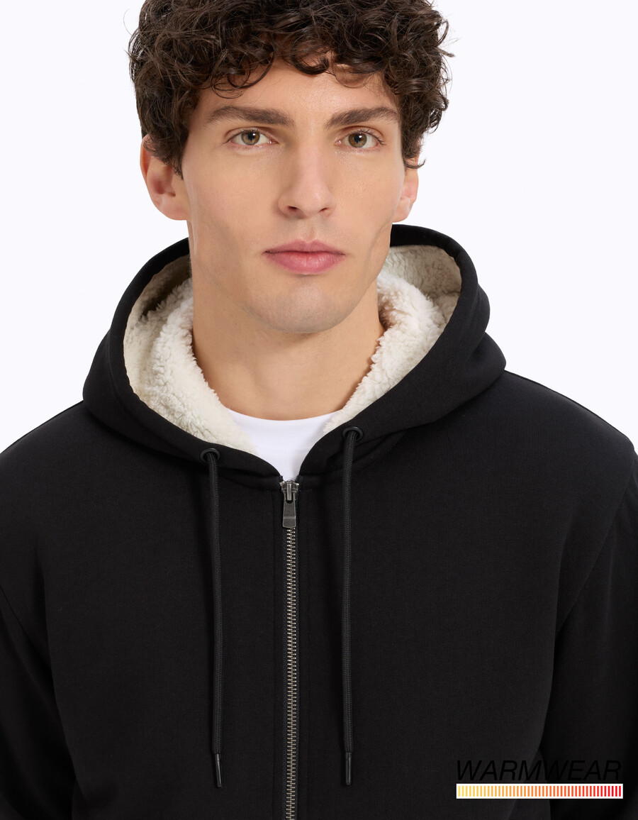 sudadera con capucha y cremallera de mezcla de algodón negra