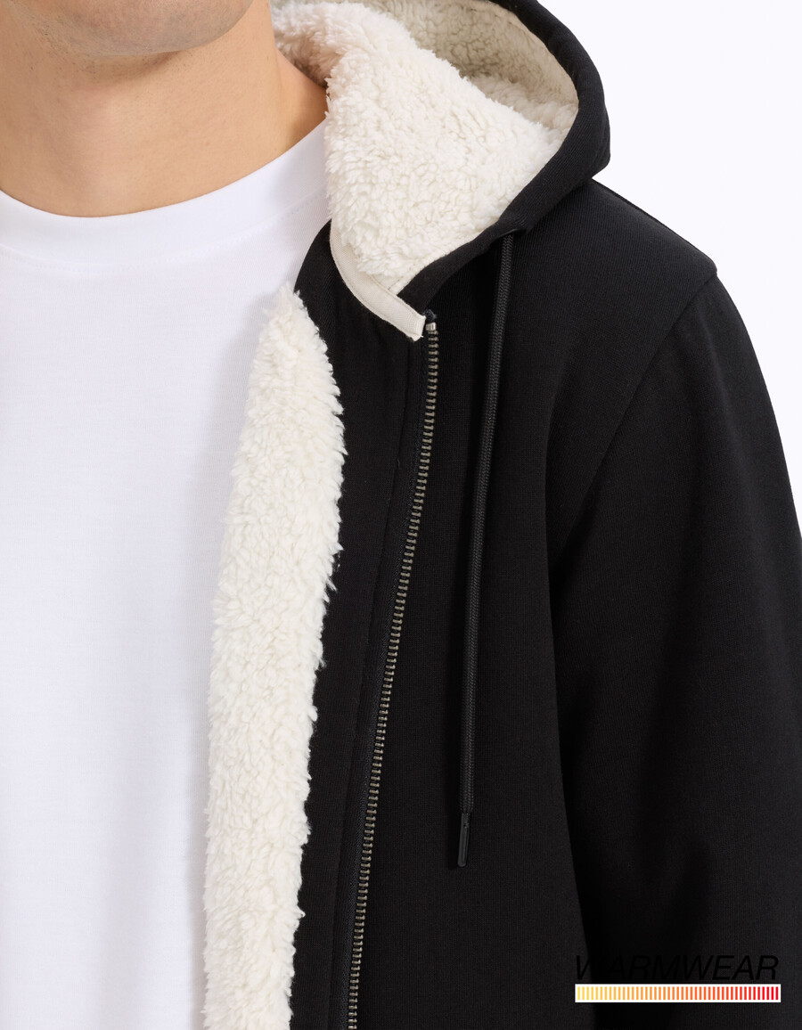 sudadera con capucha y cremallera de mezcla de algodón negra