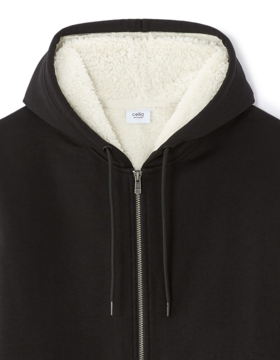 sudadera con capucha y cremallera de mezcla de algodón negra