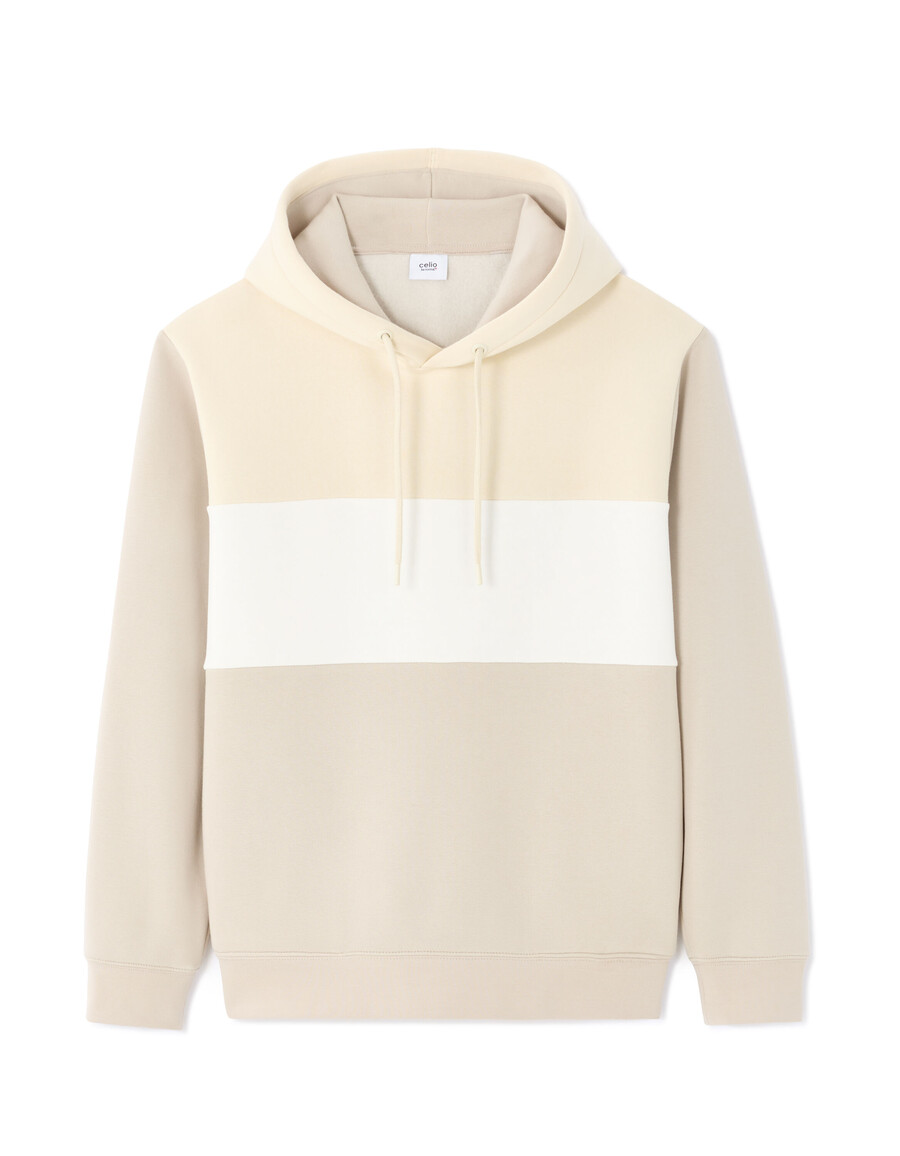 sudadera con capucha de color block de corte regular en beige