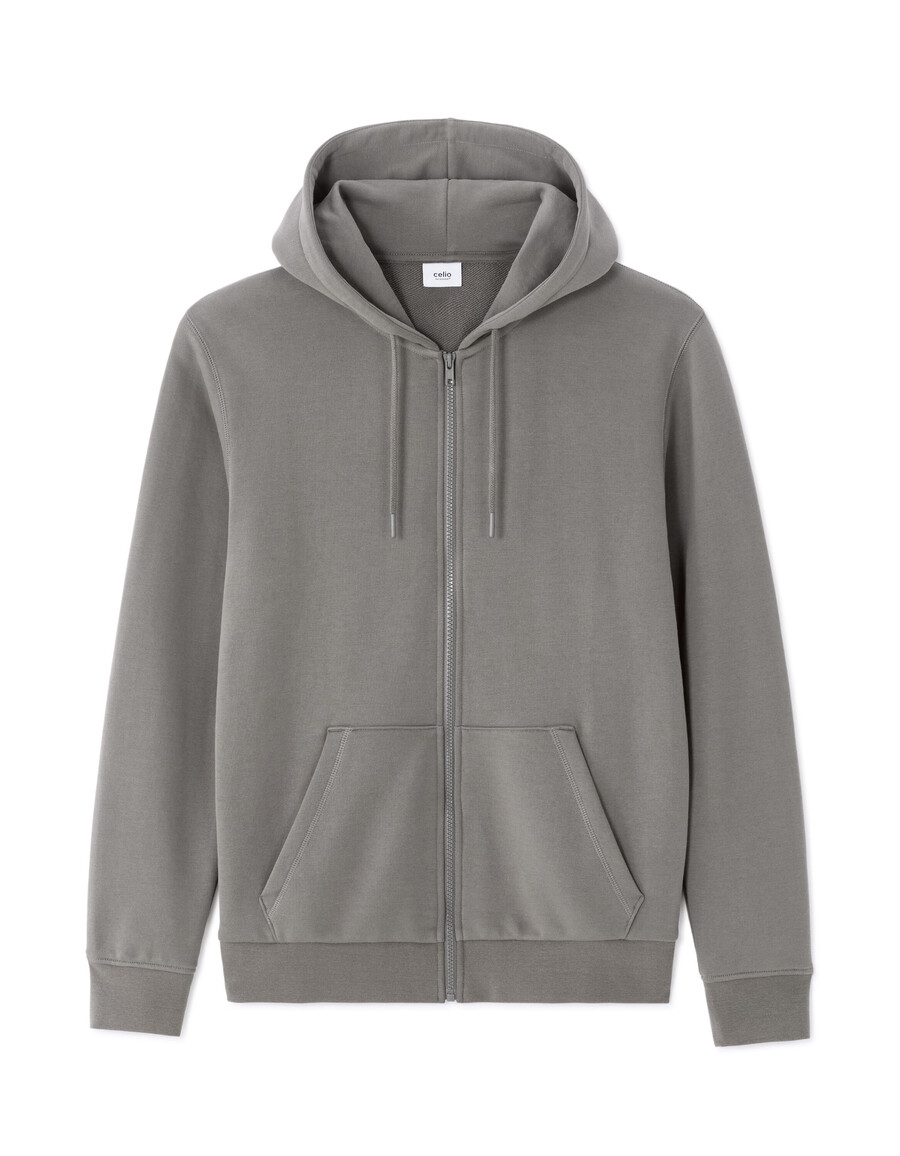 sudadera con capucha y cremallera 100 algodón color gris medio