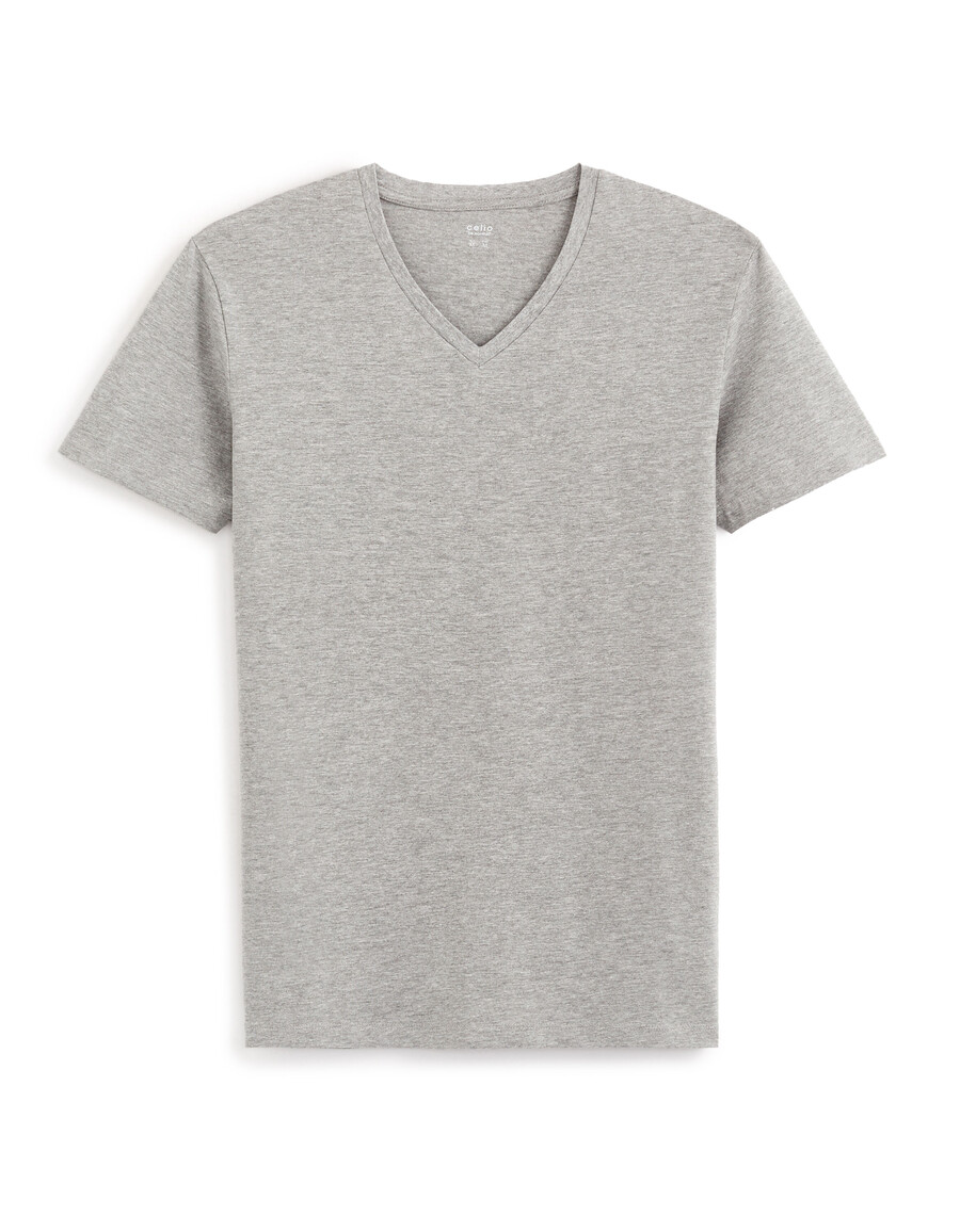 camiseta de algodón elástico con cuello en v y corte entallado manga larga