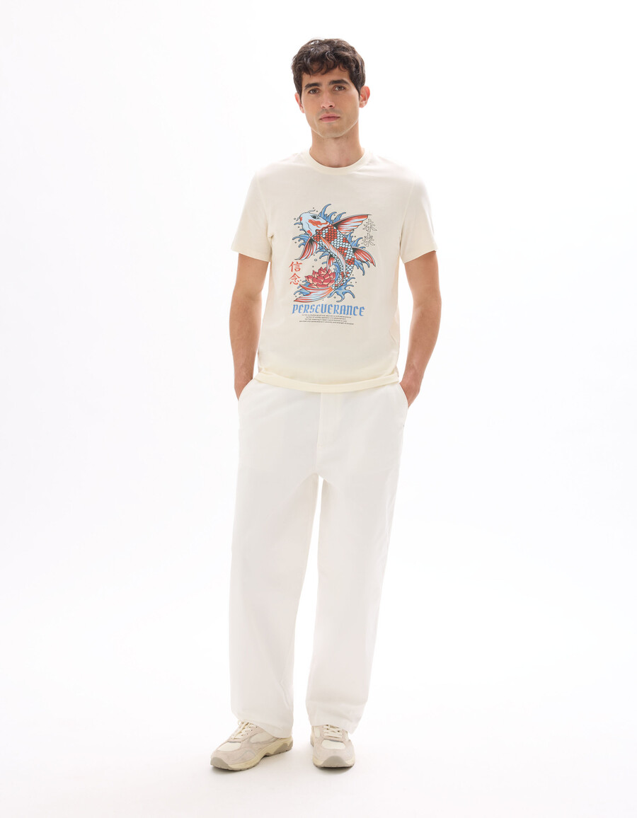 camiseta de cuello redondo de corte regular 100 algodón estampado asiático