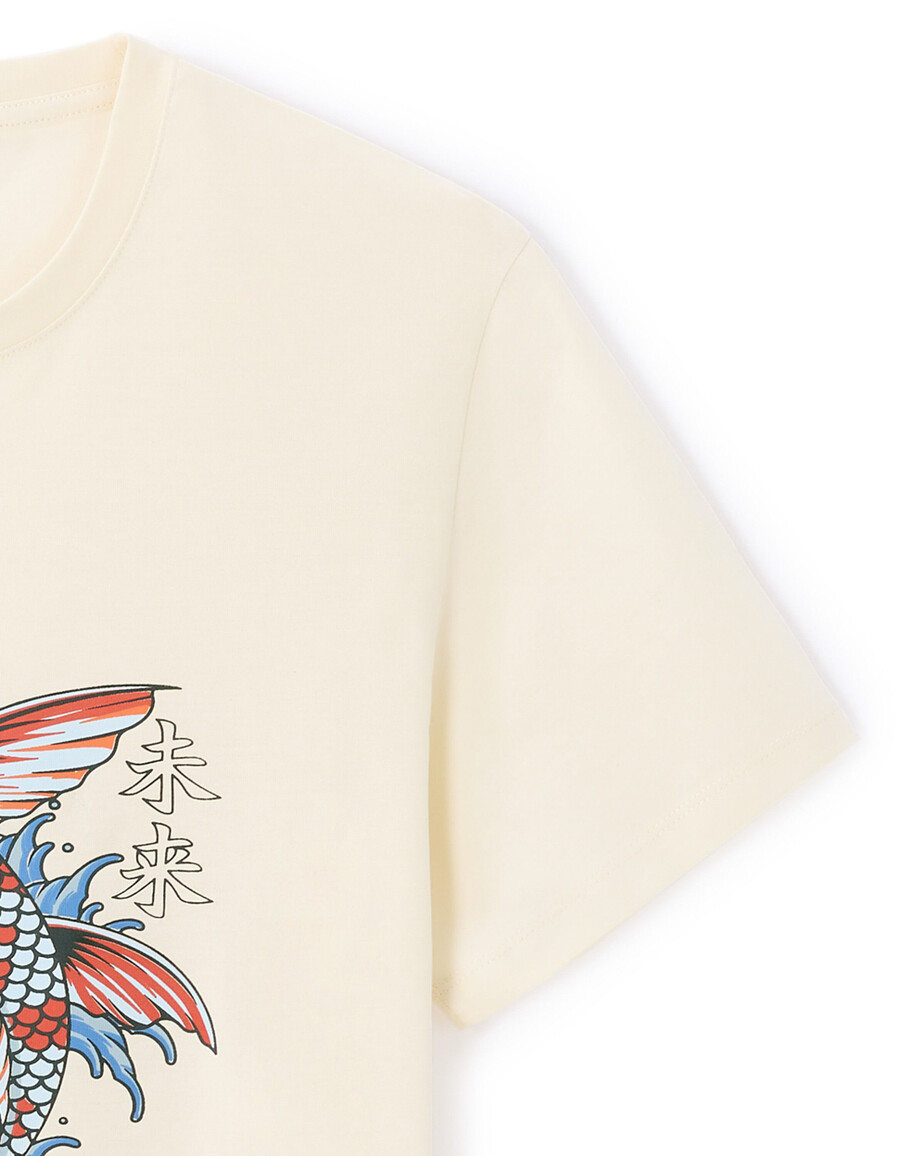camiseta de cuello redondo de corte regular 100 algodón estampado asiático