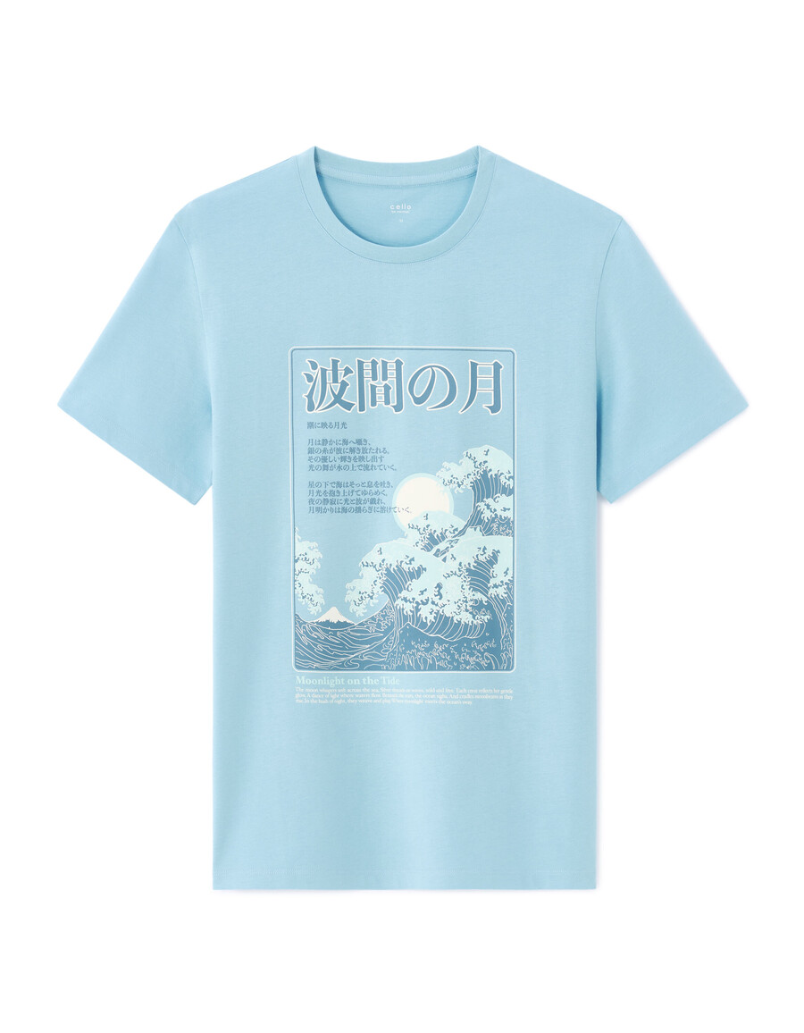 camiseta de cuello redondo de corte regular 100 algodón estampado asiático