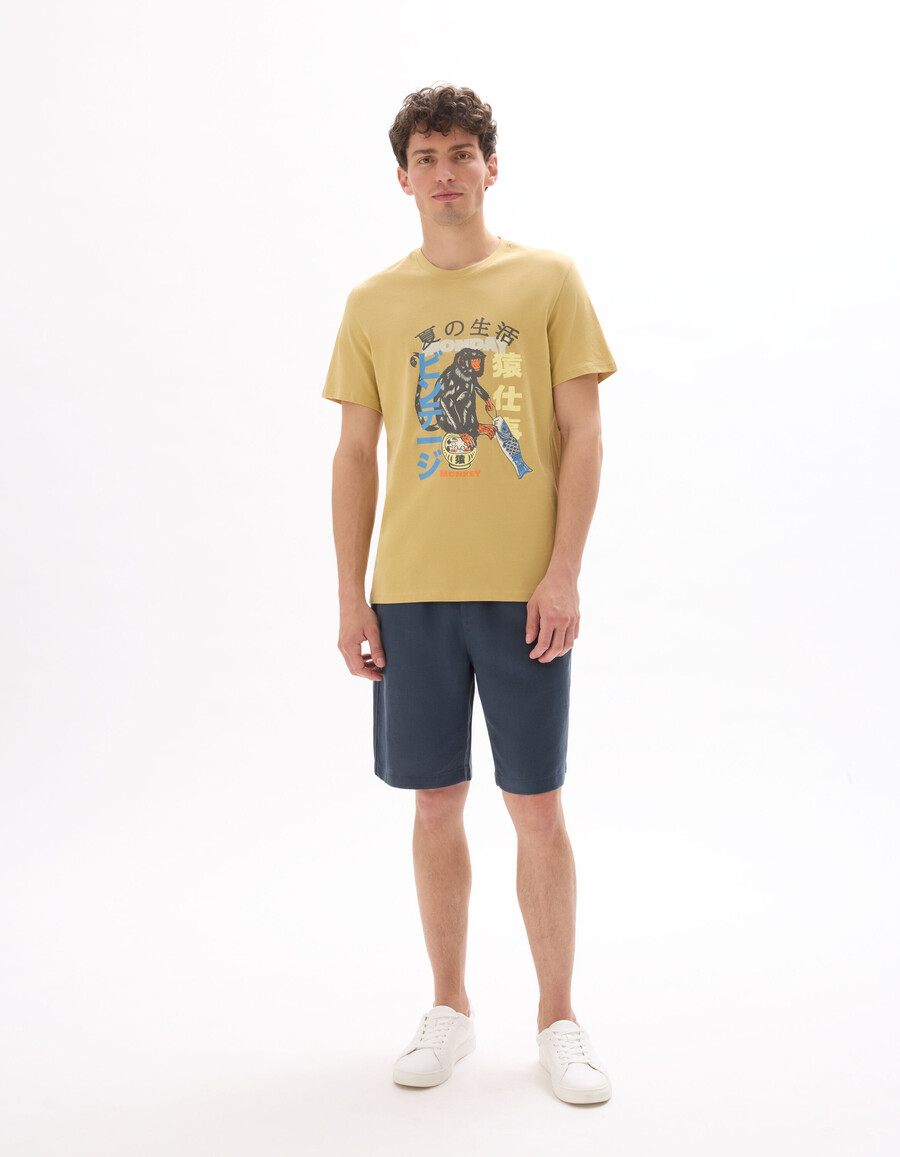 camiseta de cuello redondo de corte regular 100 algodón estampado asiático