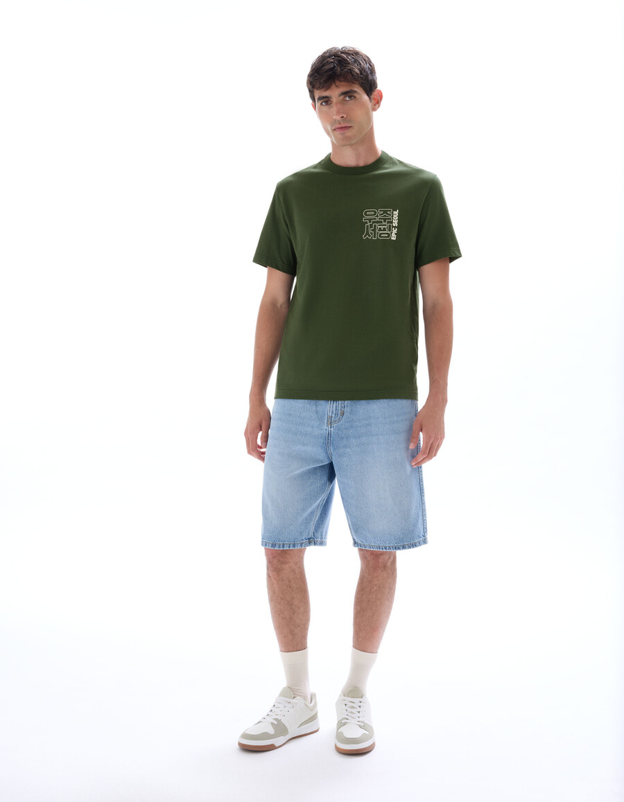 camiseta de cuello redondo 100 algodón estampado asiático