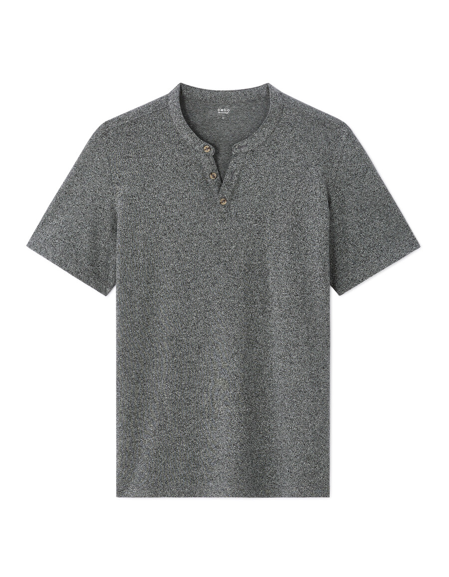 camiseta henley de mezcla de algodón de corte regular