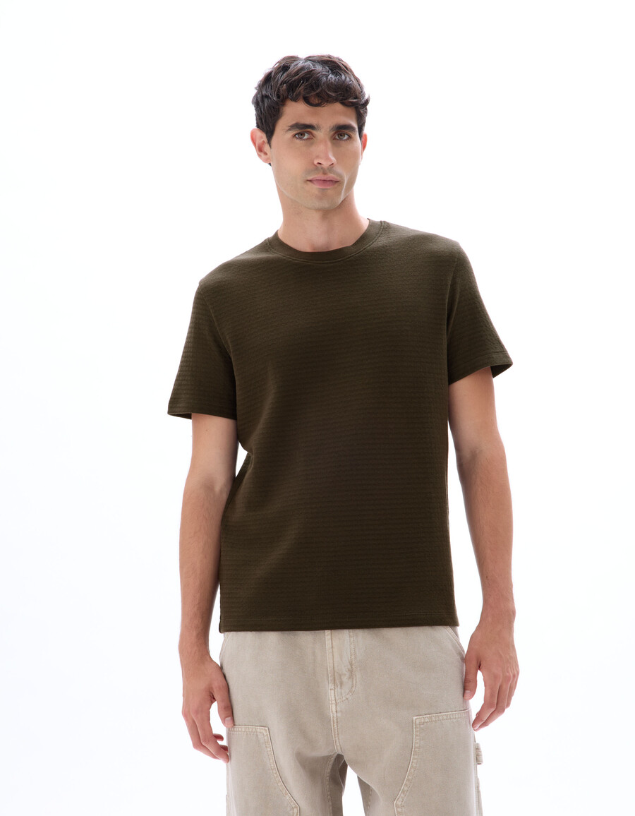 camiseta de cuello redondo de corte regular 100 algodón gofrado