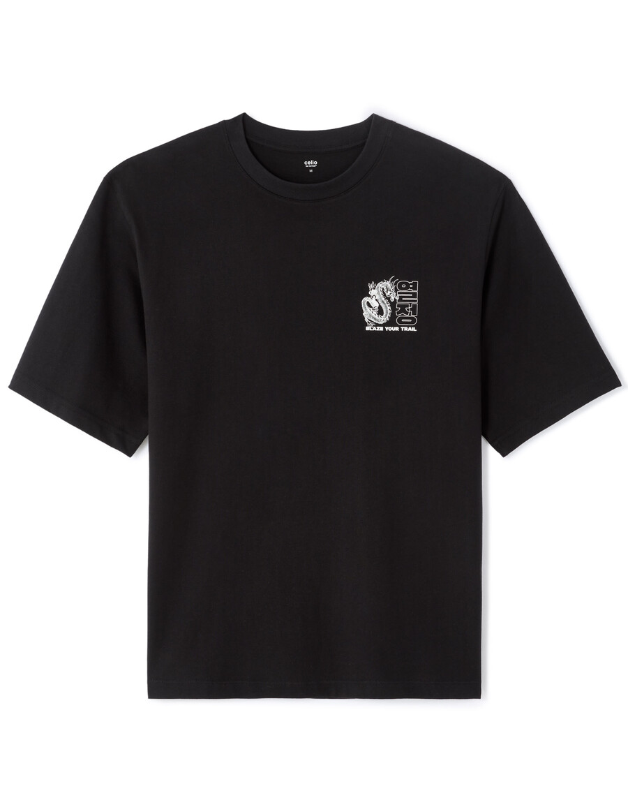camiseta negra oversize de cuello redondo 100 algodón