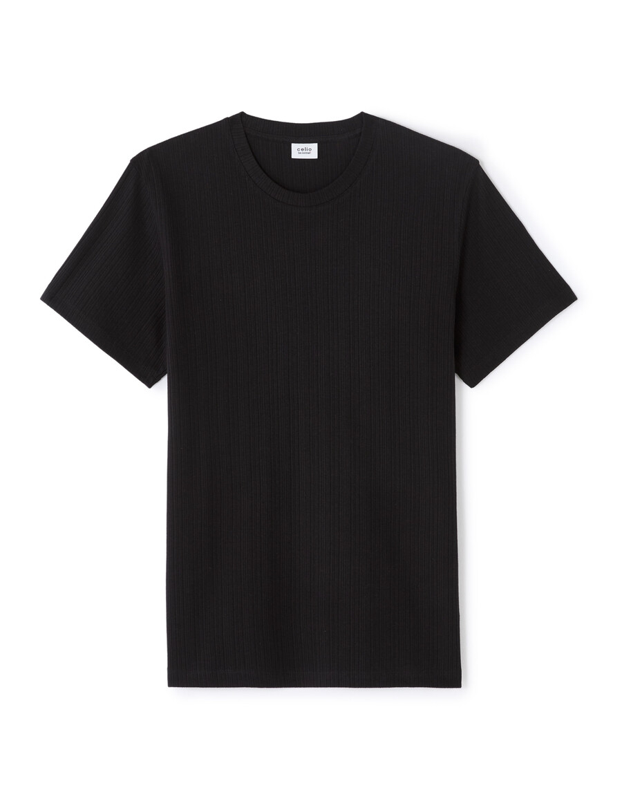 camiseta de punto acanalado con cuello henley y corte regular