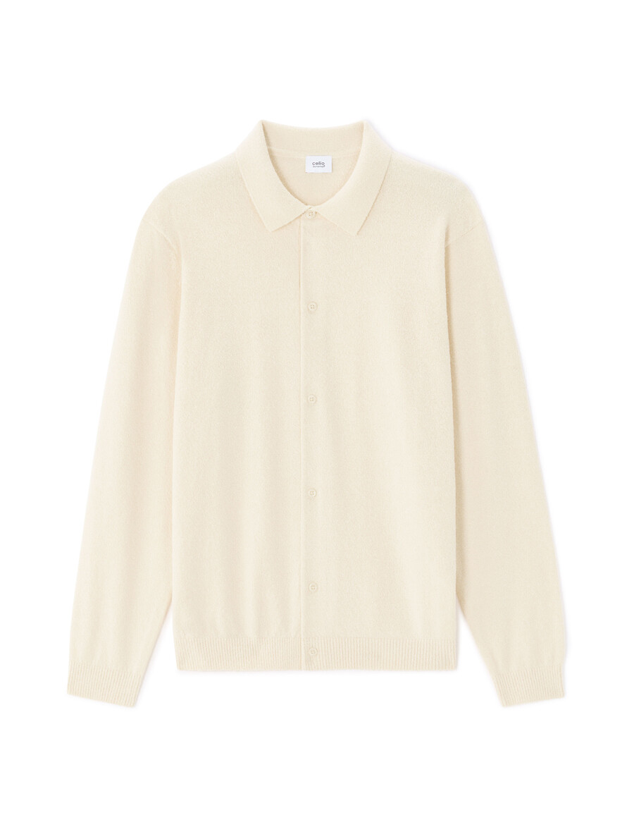 cárdigan de cuello camisero de mezcla de algodón blanco